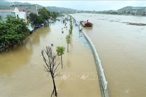 Lũ sông Hồng dâng cao, tràn vào đường phố Lào Cai