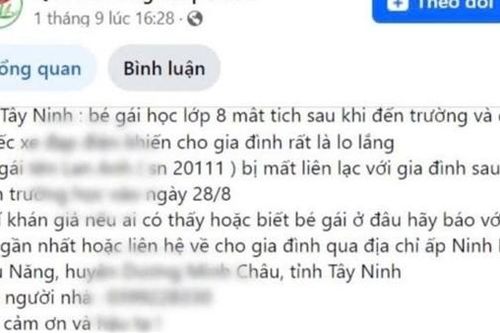 Thông tin học sinh lớp 8 ở Tây Ninh mất tích nghi bị bắt cóc là sai sự thật