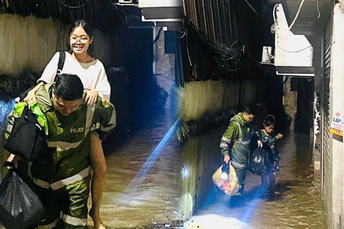 Nước sông Hồng dâng cao, lực lượng Công an trắng đêm hỗ trợ người dân 'chạy' lũ