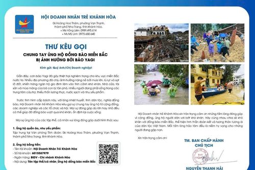 Hội Doanh nhân trẻ Khánh Hòa kêu gọi ủng hộ đồng bào các tỉnh phía Bắc bị lũ lụt
