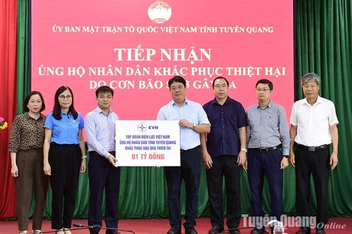 Tiếp nhận 1 tỷ đồng của Tập đoàn Điện lực Việt Nam hỗ trợ tỉnh khắc phục thiệt hại cơn bão số 3