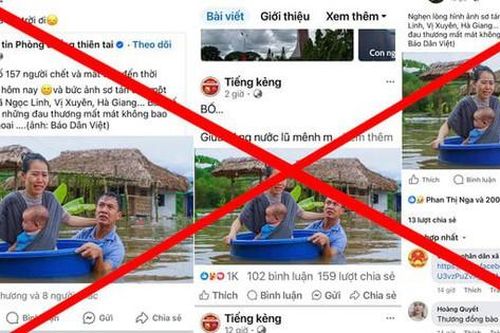 Sự thật về hình ảnh người đàn ông dùng chậu nhựa sơ tán vợ con trong dòng nước lũ ở Hà Giang