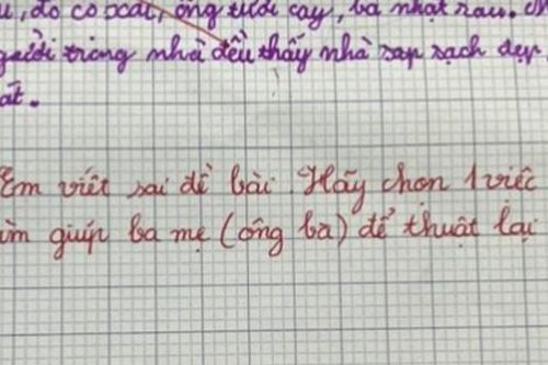 Bài văn bị lạc đề của cậu học sinh lớp 2 khiến giáo viên phải gửi ngay cho phụ huynh