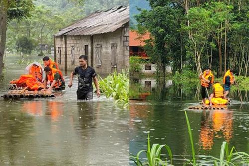 Công an Lạng Sơn dùng xe chuyên dụng đưa đón học sinh qua vùng ngập lụt