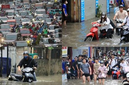 Mưa lớn xuyên đêm, nhiều tuyến đường ngập sâu, người Hà Nội rời nhà trước 6h sáng vẫn không thoát tắc