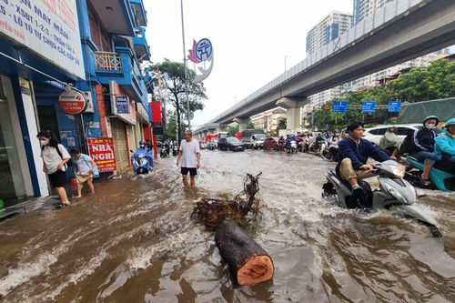 Hà Nội: Mưa lớn bất ngờ, nơi học sinh khốn khổ đến trường, nơi cho học online