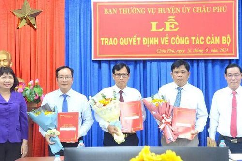 Ban Thường vụ Huyện ủy Châu Phú trao quyết định đối với 3 cán bộ