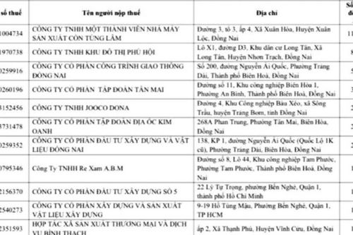 Những doanh nghiệp nào đứng đầu nợ thuế quá hạn tại tỉnh Đồng Nai?