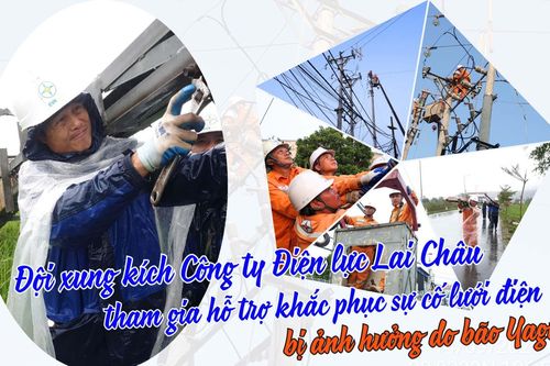 Đội xung kích Công ty Điện lực Lai Châu tham gia hỗ trợ khắc phục sự cố lưới điện bị ảnh hưởng do bão Yagi tại Hải Phòng