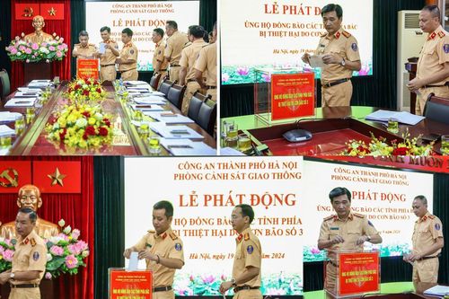 Cảnh sát giao thông Hà Nội ủng hộ đồng bào bị thiệt hại do cơn bão số 3
