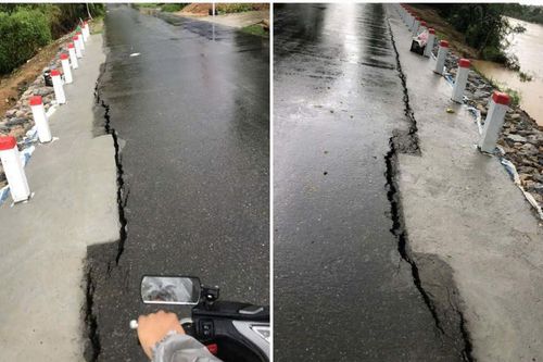 Bờ sông Hiếu xuất hiện vết nứt dài khoảng 60m