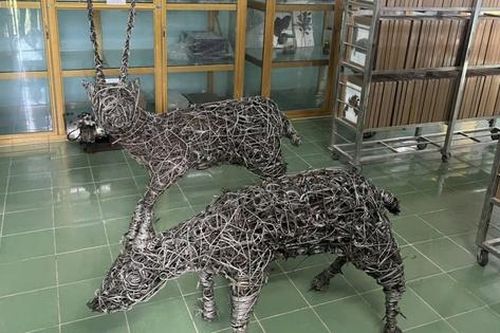Cận cảnh đôi 'Kỳ lân Châu Á' được làm từ hàng nghìn dây bẫy động vật