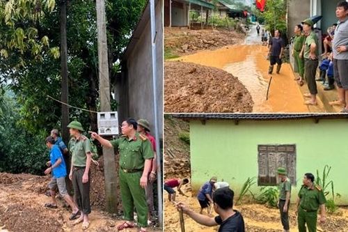 Lũ lụt bủa vây, Công an Nghệ An lội nước giúp người dân di chuyển phương tiện