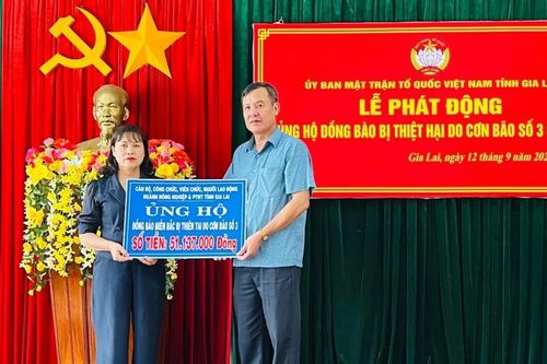 Gia Lai chuyển trên 20,3 tỷ đồng hỗ trợ các tỉnh phía Bắc khắc phục hậu quả bão số 3