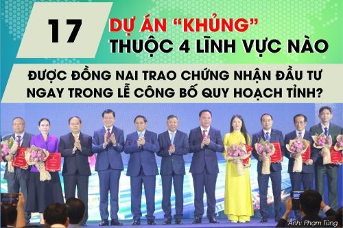 17 dự án 'khủng' thuộc 4 lĩnh vực nào được Đồng Nai trao chứng nhận đầu tư ngay trong lễ công bố Quy hoạch tỉnh?