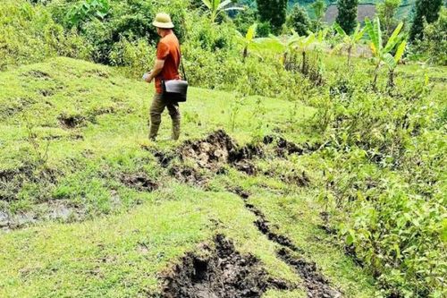Nhiều vết nứt kèm mạch nước ngầm chảy trên đồi, di dời 350 người dân đến nơi an toàn