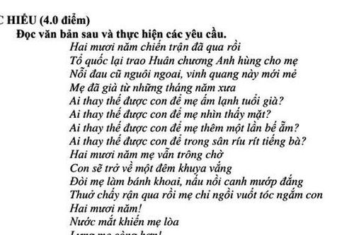Bài thơ 'Mẹ vẫn chờ' vào đề kiểm tra định kì Ngữ văn 12
