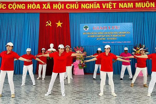 Thoại Sơn giao lưu biểu diễn thể dục dưỡng sinh nhân Ngày Quốc tế Người cao tuổi