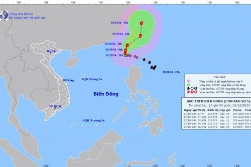 Dự báo bão số 5: Duy trì sức gió cấp 16, sẽ giảm cường độ trên vùng biển phía Đông Đài Loan (Trung Quốc)