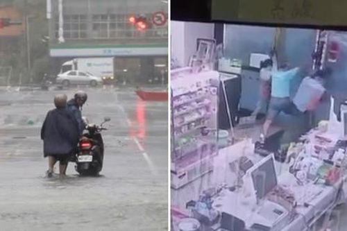 Sức mạnh dữ dội của bão Krathon: Người giữ cửa bị gió hất văng cả người lẫn cửa