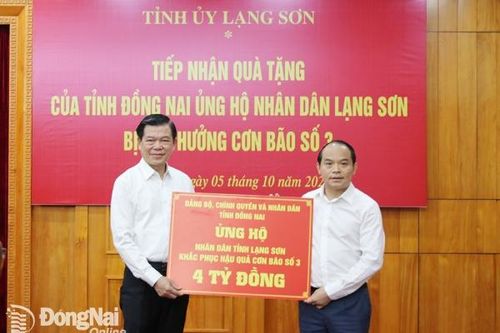 Đồng Nai hỗ trợ Lạng Sơn 4 tỷ đồng khắc phục hậu quả bão số 3