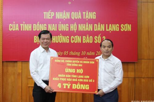 Tỉnh Đồng Nai hỗ trợ Lạng Sơn 4 tỷ đồng khắc phục hậu quả bão số 3