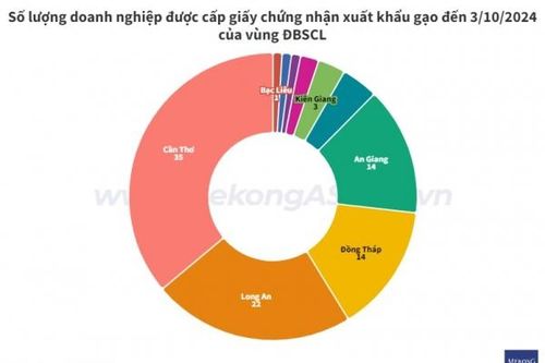 Địa phương nào tại ĐBSCL có nhiều doanh nghiệp xuất khẩu gạo nhất?