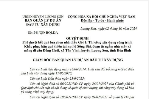 Hòa Bình: Liên danh Công ty Mỹ Phong – Sông Đà trúng gói thầu gần 90 tỷ đồng