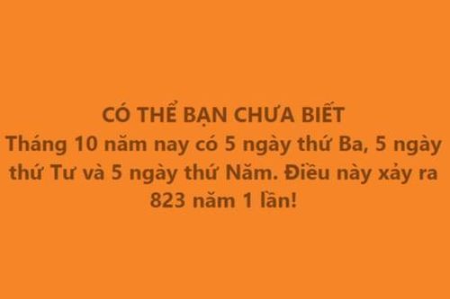 Sự thật về tháng 10 có 5 ngày đặc biệt, hơn 800 năm mới gặp một lần?