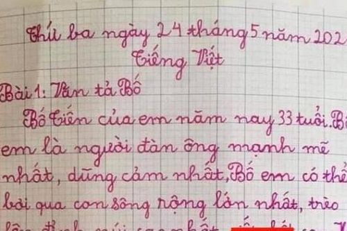 Bài văn khen bố 'mạnh mẽ và dũng cảm' nhưng đọc dòng cuối ai cũng cười ngất