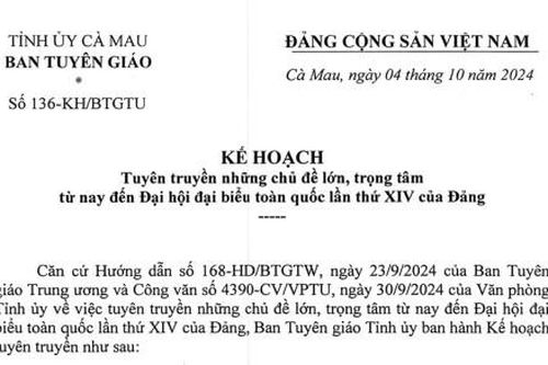 Kế hoạch tuyên truyền những chủ đề lớn, trọng tâm từ nay đến Đại hội đại biểu toàn quốc lần thứ XIV của Đảng