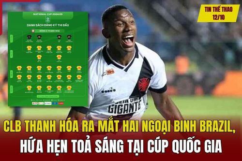 Tin thể thao 12/10: CLB Thanh Hóa ra mắt hai ngoại binh Brazil, hứa hẹn tỏa sáng tại Cúp Quốc gia