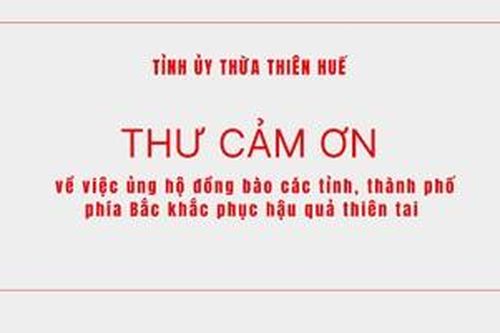 Thư cảm ơn về việc ủng hộ đồng bào miền Bắc khắc phục hậu quả thiên tai