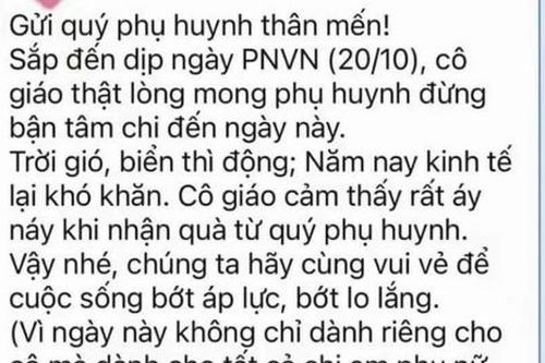 Xôn xao tin nhắn cô giáo 'mong phụ huynh đừng bận tâm' chuyện quà ngày 20/10