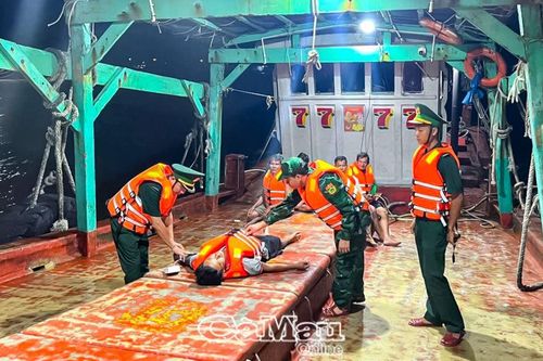 Đồn biên phòng Sông Đốc cứu 5 thuyền viên bị chìm tàu trên biển