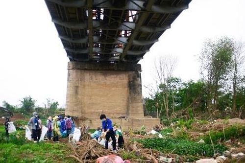 Hàng trăm người vượt mưa gió dọn rác ven sông Hồng