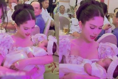 Xôn xao clip Ngọc Trinh làm 'mẹ bỉm'