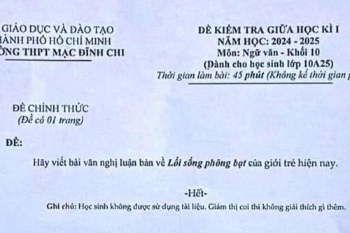 Trường học phản hồi đề kiểm tra giữa kỳ I bàn về 'lối sống phông bạt'
