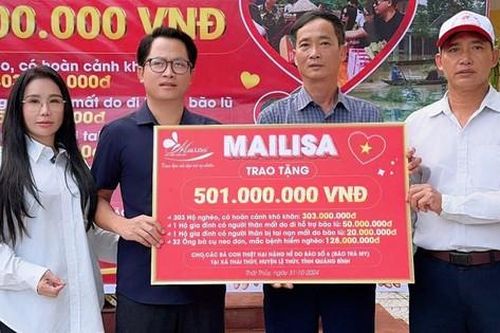 Mailisa chi 2 tỷ tiền mặt ủng hộ bà con vùng bão lũ Quảng Bình