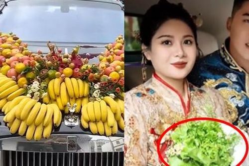 Cô dâu lấy rau xà lách làm hoa cưới, trang trí xe rước dâu bằng chuối, táo... khiến 15 triệu người trầm trồ