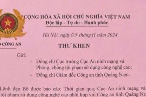 Lãnh đạo Bộ Công an gửi thư khen Công an tỉnh Quảng Nam