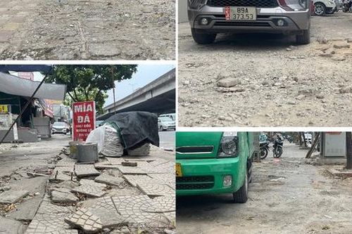 Vỉa hè đường Nguyễn Xiển xuống cấp nghiêm trọng, gạch lát nát tươm
