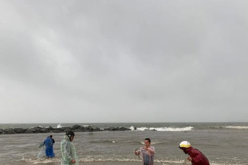 Người dân Đà Nẵng ra biển thả lưới bắt cá trong mưa lớn
