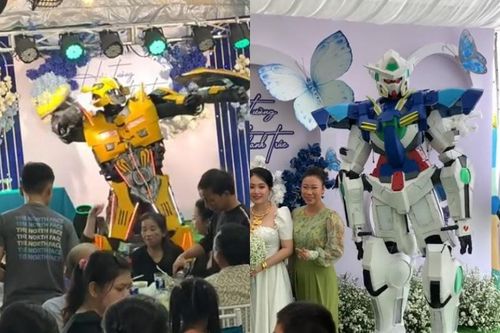Độc lạ đám cưới thuê robot đến đón tiếp khách mời, nhảy nhót