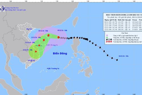 Bão số 7 đang mạnh cấp 14, giật cấp 17 cách quần đảo Hoàng Sa 480km