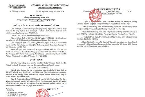 Chủ tịch Hà Nội tặng bằng khen 3 cá nhân thuộc Công an Thủ đô