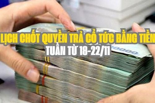 Lịch chốt quyền trả cổ tức bằng tiền tuần tới (từ 18-22/11): PAT trả cổ tức 'khủng' 70%