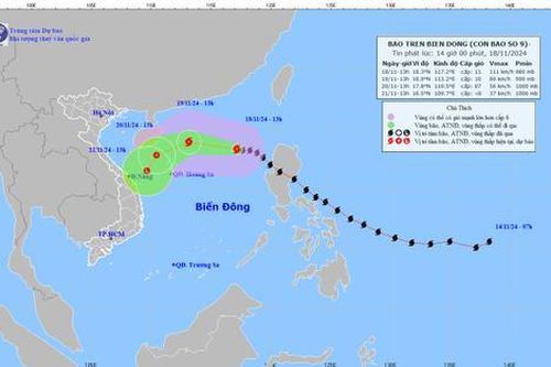Bão số 9 đang di chuyển nhanh vào vùng biển Trung Trung Bộ, giật cấp 14