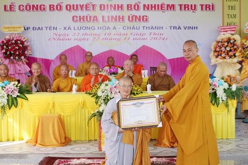 Trà Vinh: Lễ bổ nhiệm Sư cô Thích nữ Thiên Thanh làm trụ trì chùa Linh Ứng (H.Châu Thành)