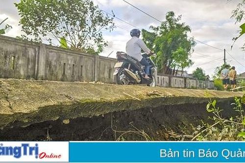 Tuyến đê bao ở xã Hải Quế bị xói lở nghiêm trọng